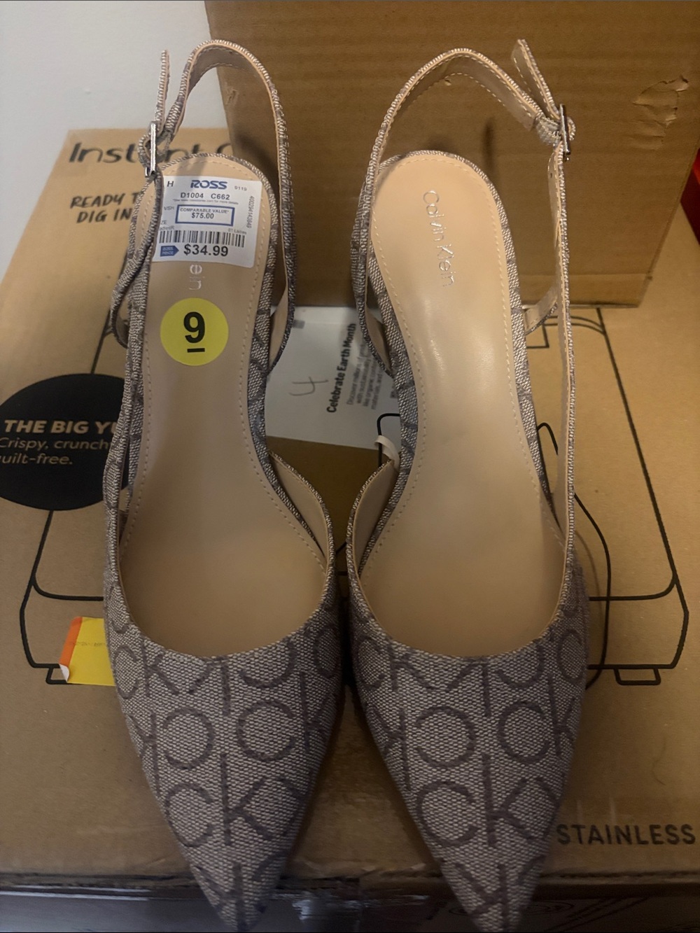 Calvin Klein Beige Monogram Slingback Pointed Heels